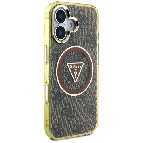 Kup Etui Guess IML Metal Glitter 4G Circle Triangle MagSafe do Apple iPhone 16 brązowy - GUE4564 - {ean13} - Sklep Home Screen