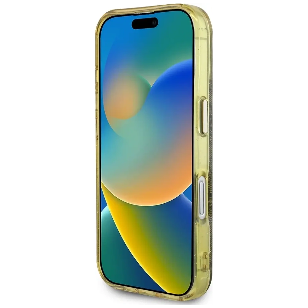 Etui Guess IML Metal Glitter 4G Circle Triangle MagSafe do Apple iPhone 16 brązowy