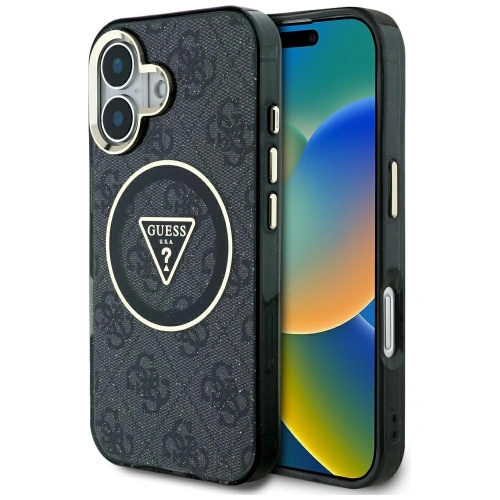 Kup Guess IML Fém Csillám 4G Kör Háromszög MagSafe Apple iPhone 16 fekete - GUE4565 - {ean13} - Sklep Home Screen