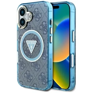 Buy Guess IML Metal Glitter 4G Circle Triangle MagSafe Apple iPhone 16 blue - GUE4566 - {ean13} - Home Screen Store Europe