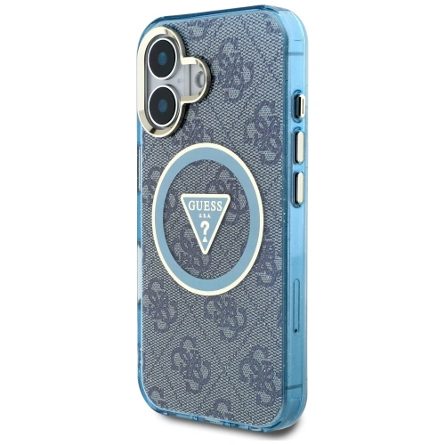 Kup Etui Guess IML Metal Glitter 4G Circle Triangle MagSafe do Apple iPhone 16 niebieski - GUE4566 - {ean13} - Sklep Home Screen