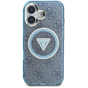 Kup Etui Guess IML Metal Glitter 4G Circle Triangle MagSafe do Apple iPhone 16 niebieski - GUE4566 - {ean13} - Sklep Home Screen