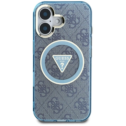 Kup Etui Guess IML Metal Glitter 4G Circle Triangle MagSafe do Apple iPhone 16 niebieski - GUE4566 - {ean13} - Sklep Home Screen