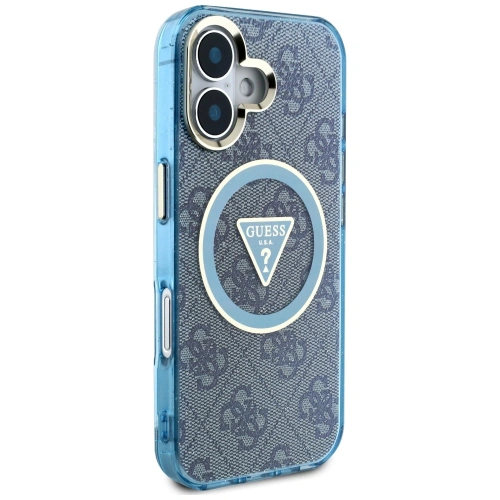Kup Etui Guess IML Metal Glitter 4G Circle Triangle MagSafe do Apple iPhone 16 niebieski - GUE4566 - {ean13} - Sklep Home Screen