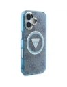 Kup Etui Guess IML Metal Glitter 4G Circle Triangle MagSafe do Apple iPhone 16 niebieski - GUE4566 - {ean13} - Sklep Home Screen