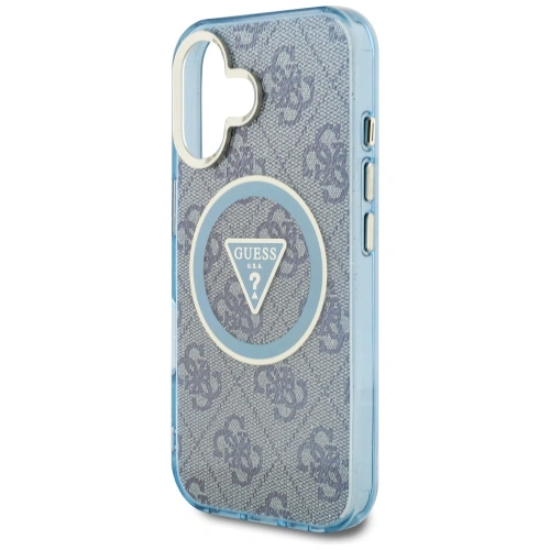 Kup Etui Guess IML Metal Glitter 4G Circle Triangle MagSafe do Apple iPhone 16 niebieski - GUE4566 - {ean13} - Sklep Home Screen