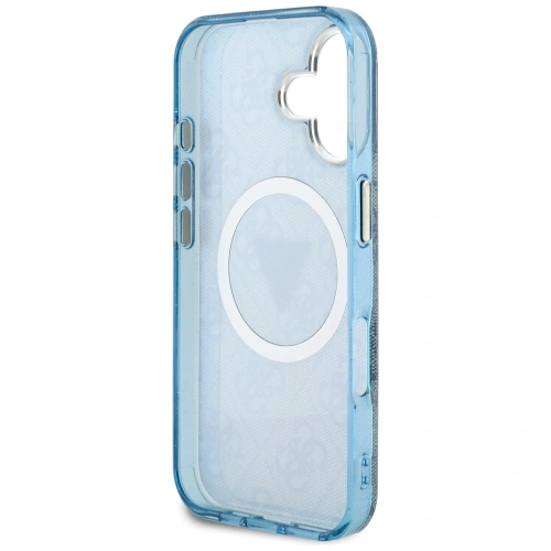 Kup Etui Guess IML Metal Glitter 4G Circle Triangle MagSafe do Apple iPhone 16 niebieski - GUE4566 - {ean13} - Sklep Home Screen