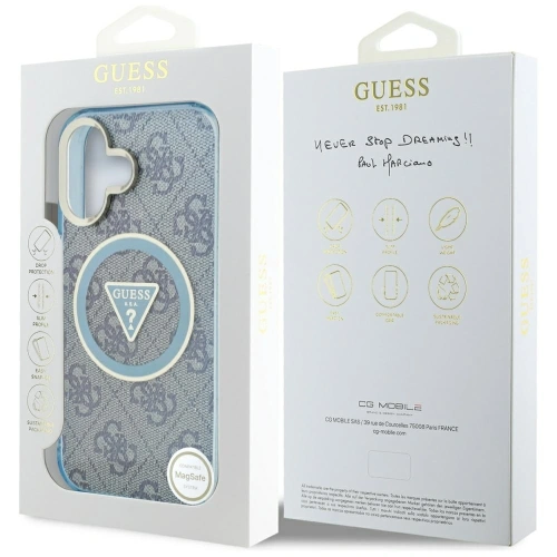 Kup Etui Guess IML Metal Glitter 4G Circle Triangle MagSafe do Apple iPhone 16 niebieski - GUE4566 - {ean13} - Sklep Home Screen