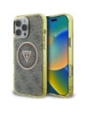 Etui Guess IML Metal Glitter 4G Circle Triangle MagSafe do Apple iPhone 16 Pro brązowy