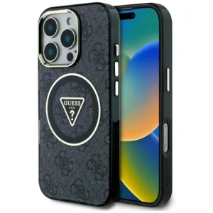 Buy Guess IML Metal Glitter 4G Circle Triangle MagSafe Apple iPhone 16 Pro black - GUE4568 - {ean13} - Home Screen Store Europe