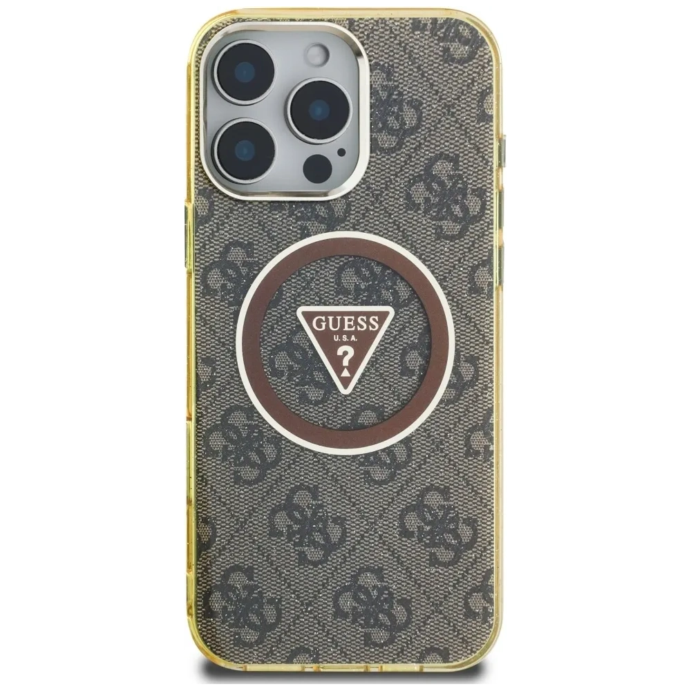 Etui Guess IML Metal Glitter 4G Circle Triangle MagSafe do Apple iPhone 16 Pro Max brązowy
