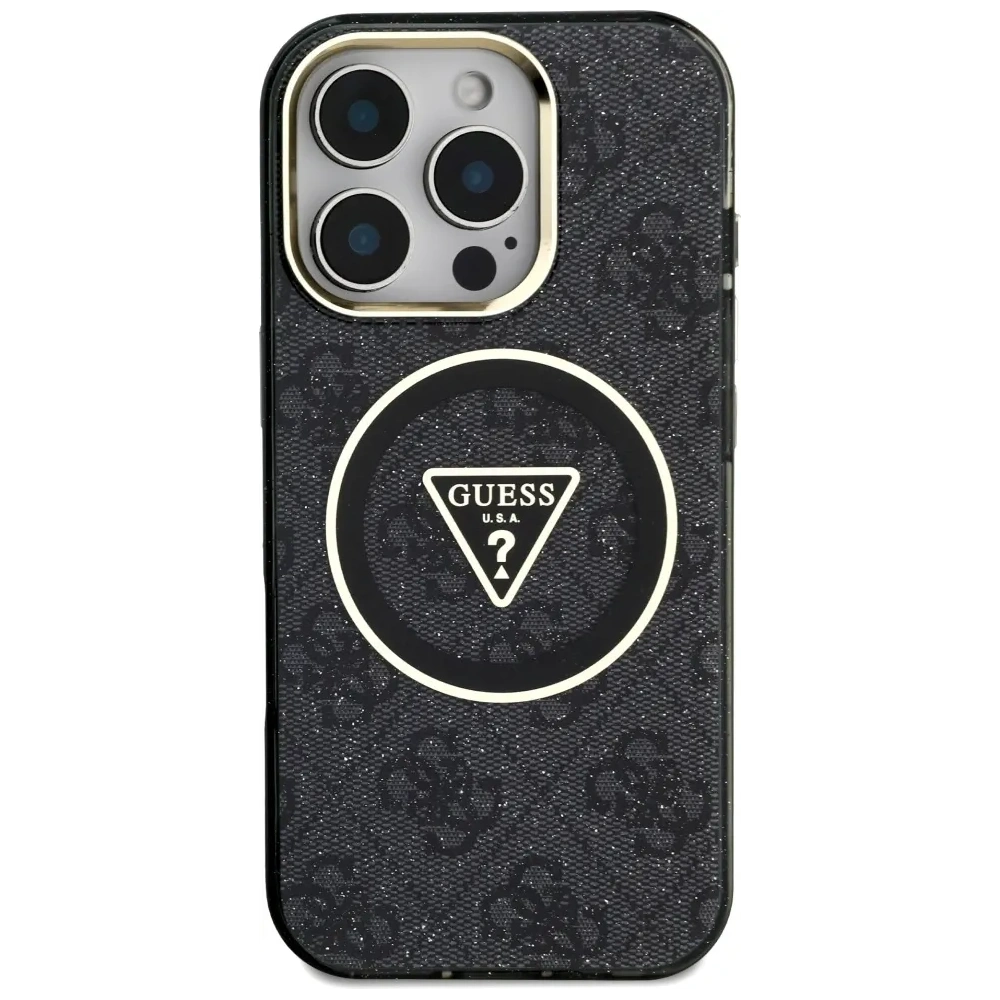 Etui Guess IML Metal Glitter 4G Circle Triangle MagSafe do Apple iPhone 16 Pro Max czarny