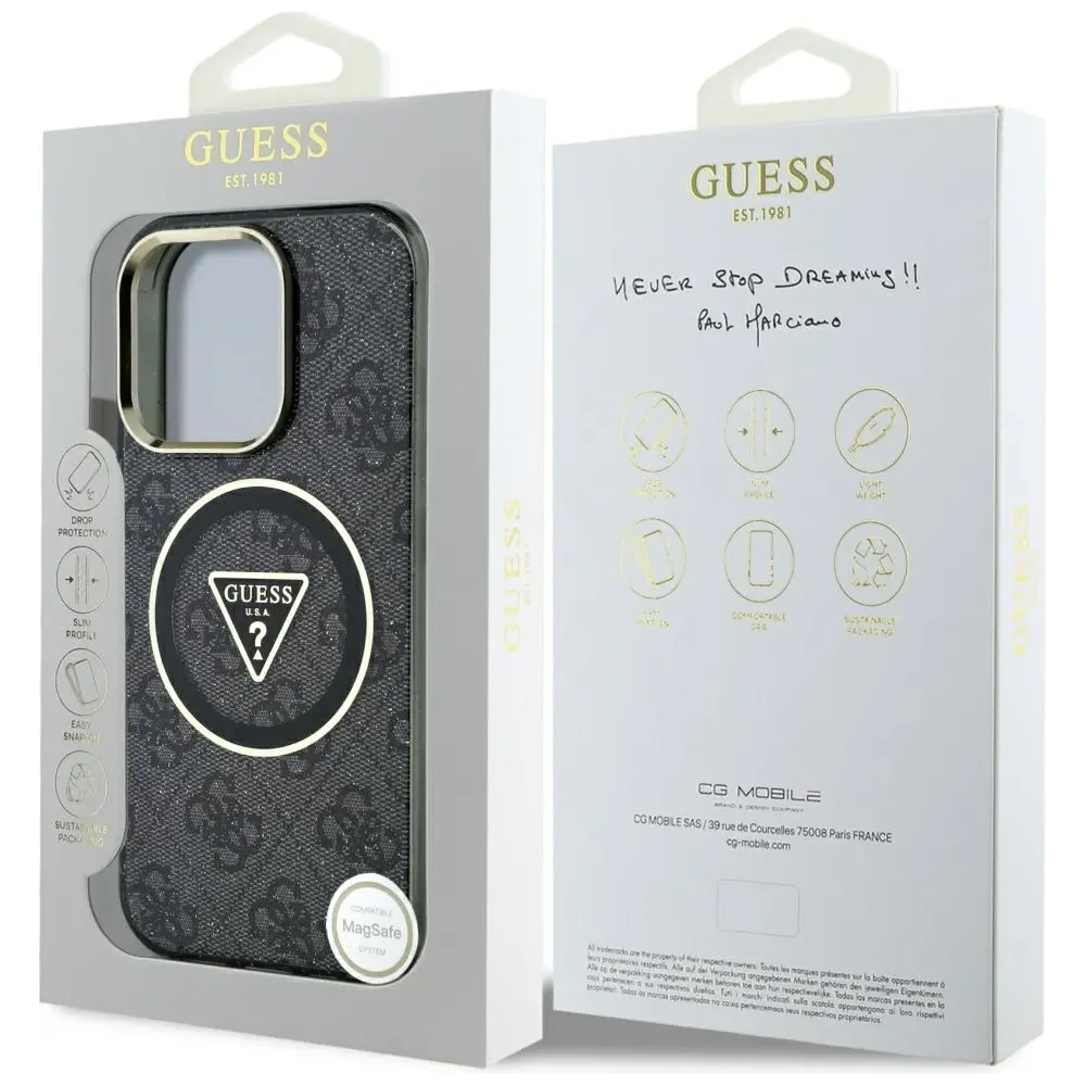 Etui Guess IML Metal Glitter 4G Circle Triangle MagSafe do Apple iPhone 16 Pro Max czarny