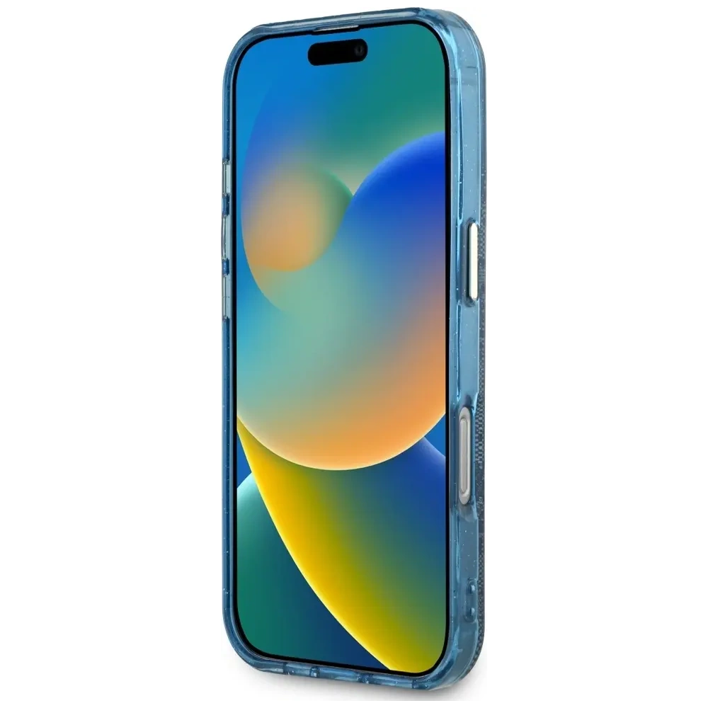 Etui Guess IML Metal Glitter 4G Circle Triangle MagSafe do Apple iPhone 16 Pro Max niebieski