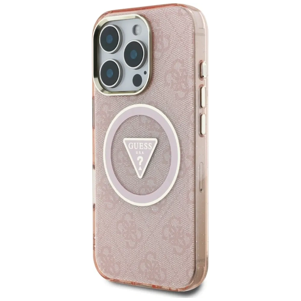 Etui Guess IML Metal Glitter 4G Circle Triangle MagSafe do Apple iPhone 16 Pro Max różowy