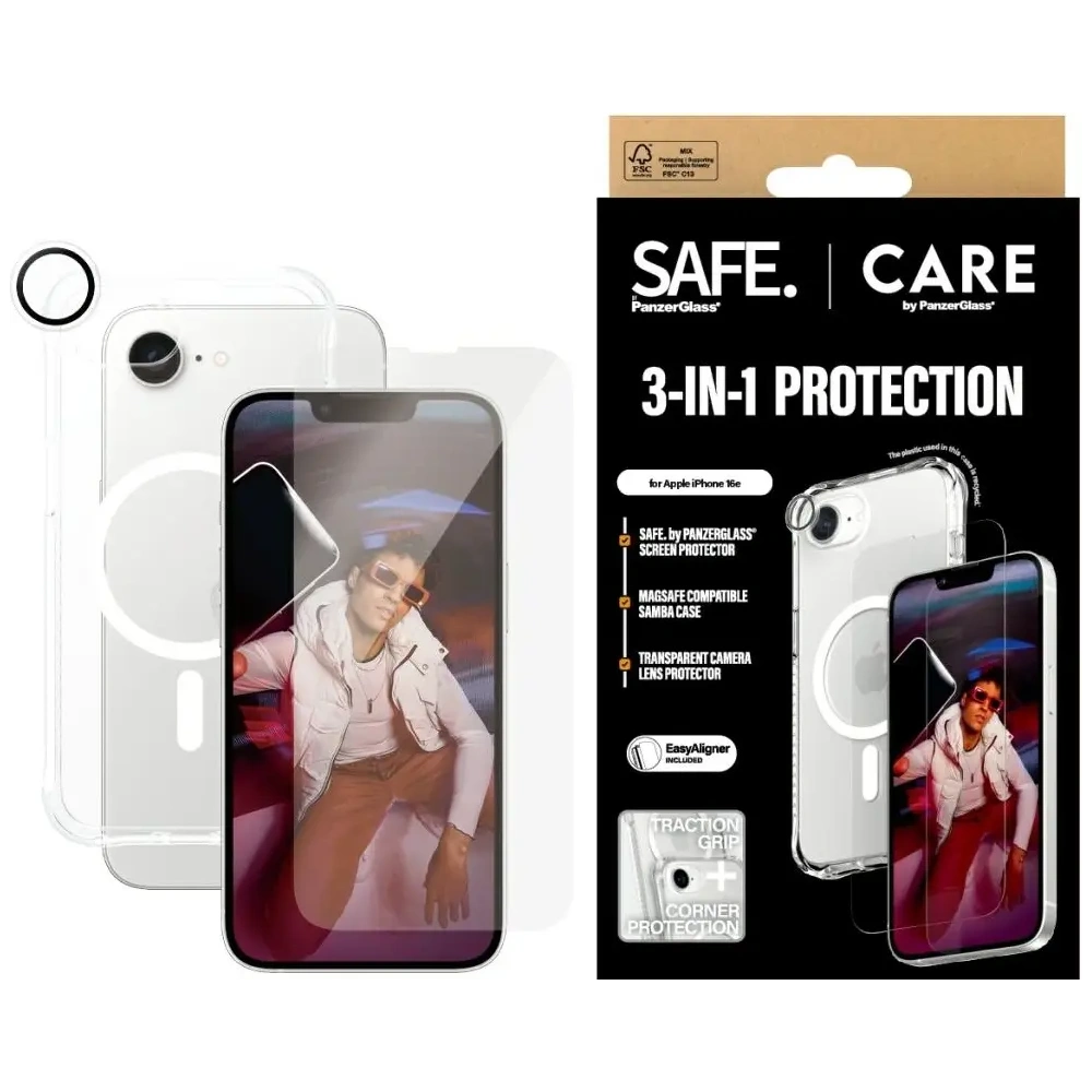Zestaw ochronny etui + szkło hartowane + szkło na aparat CARE by PanzerGlass Fashion 3w1 do Apple iPhone 16e
