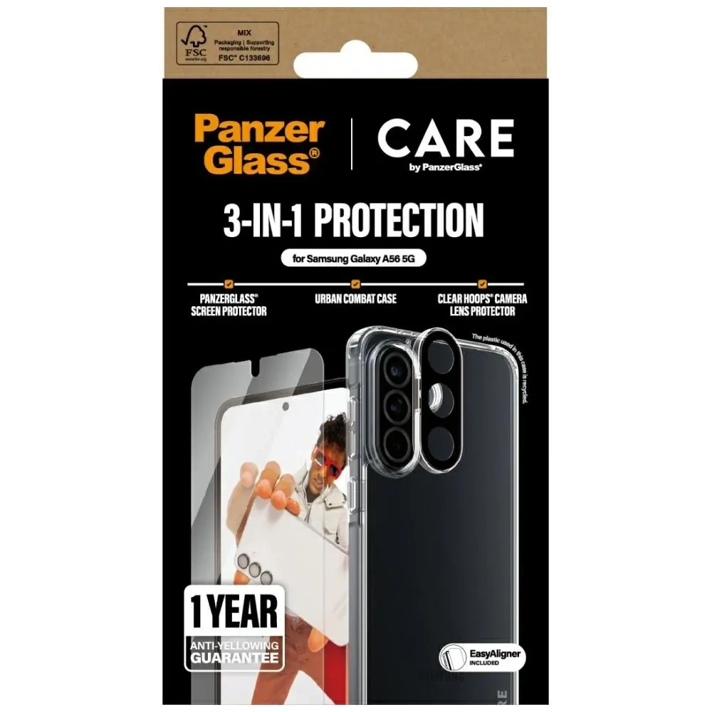 Zestaw ochronny etui + szkło hartowane + szkło na aparat CARE by PanzerGlass Flagship 3w1 do Samsung Galaxy A56 5G