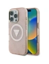 Guess IML Metall Glitzer 4G Kreis Dreieck MagSafe Apple iPhone 16 Pro pink