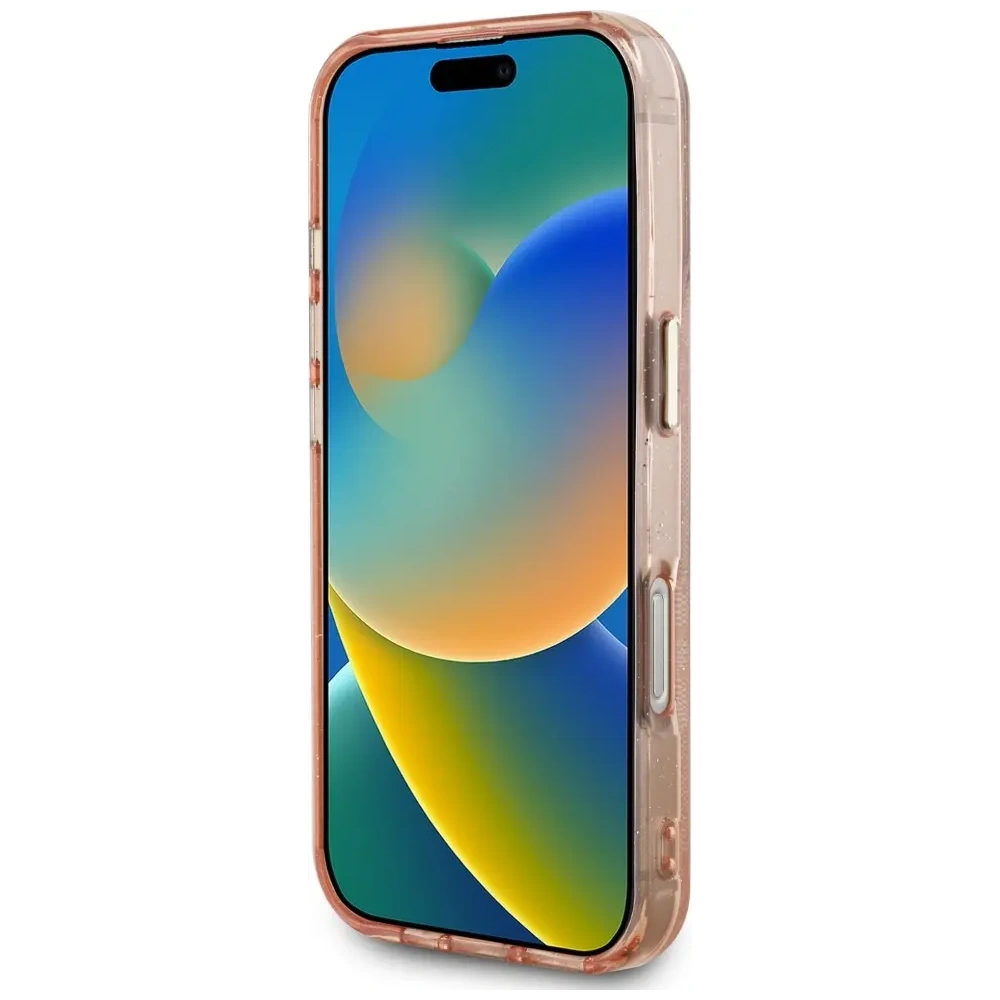 Etui Guess IML Metal Glitter 4G Circle Triangle MagSafe do Apple iPhone 16 Pro różowy