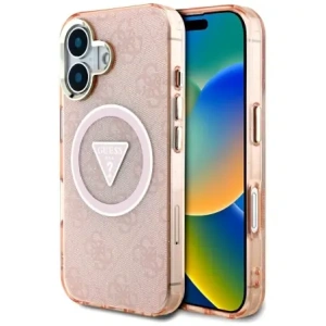 Buy Guess IML Metal Glitter 4G Circle Triangle MagSafe Apple iPhone 16 pink - GUE4575 - {ean13} - Home Screen Store Europe