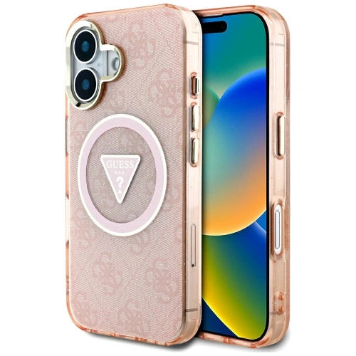 Kup Etui Guess IML Metal Glitter 4G Circle Triangle MagSafe do Apple iPhone 16 różowy - GUE4575 - {ean13} - Sklep Home Screen