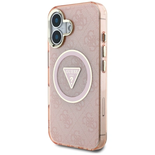 Kup Etui Guess IML Metal Glitter 4G Circle Triangle MagSafe do Apple iPhone 16 różowy - GUE4575 - {ean13} - Sklep Home Screen