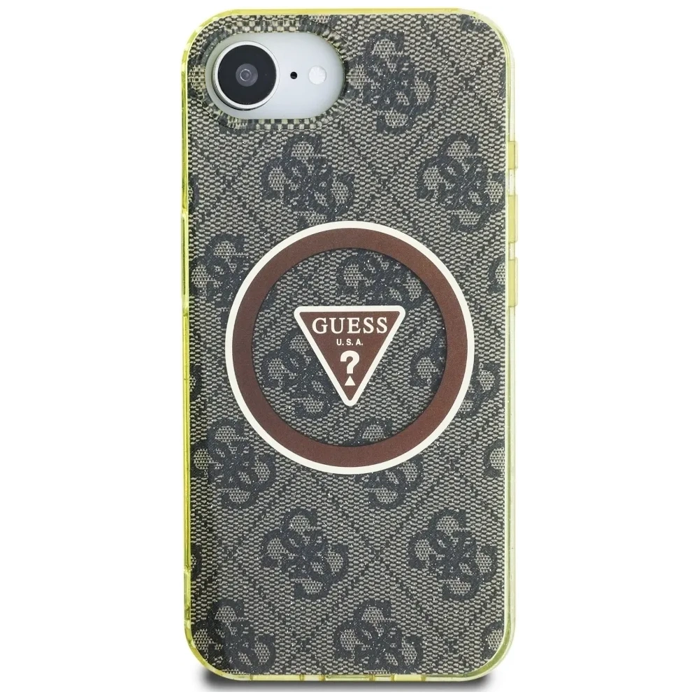 Etui Guess IML Metal Glitter 4G Circle Triangle MagSafe do Apple iPhone 16e brązowy