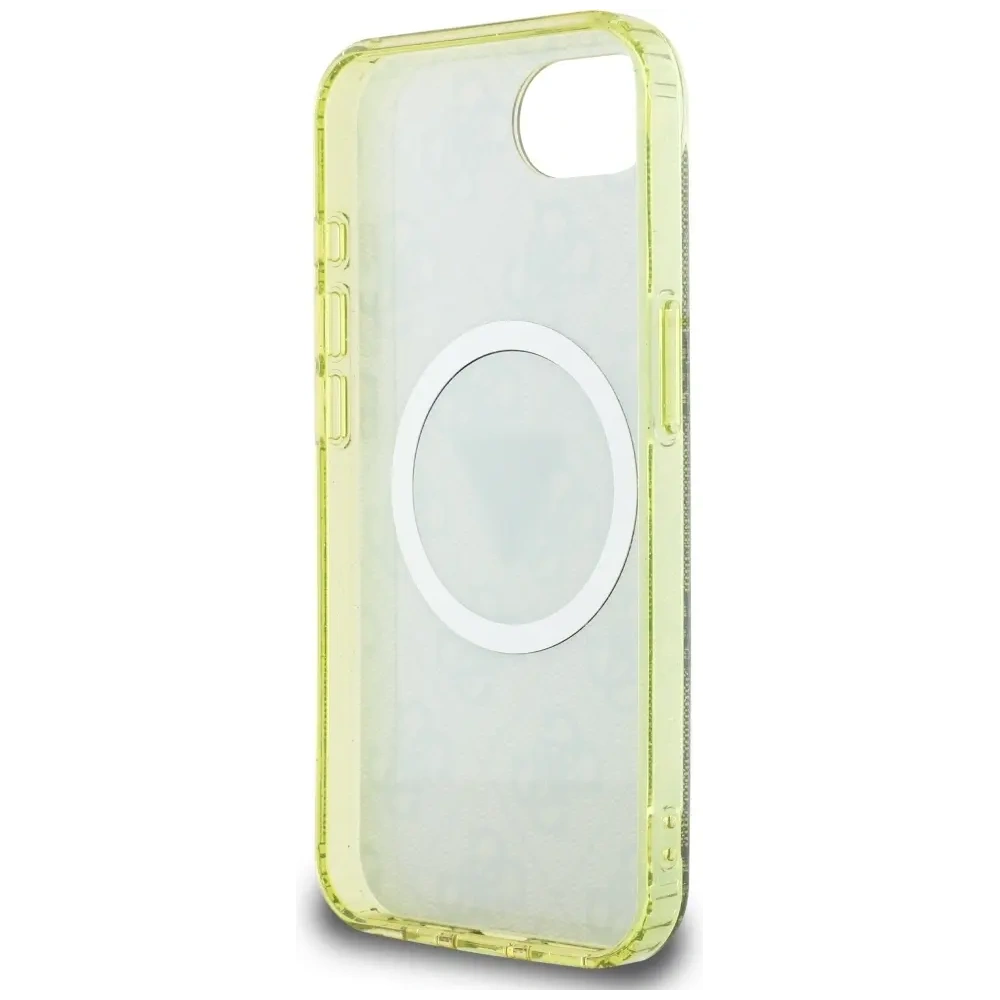 Etui Guess IML Metal Glitter 4G Circle Triangle MagSafe do Apple iPhone 16e brązowy