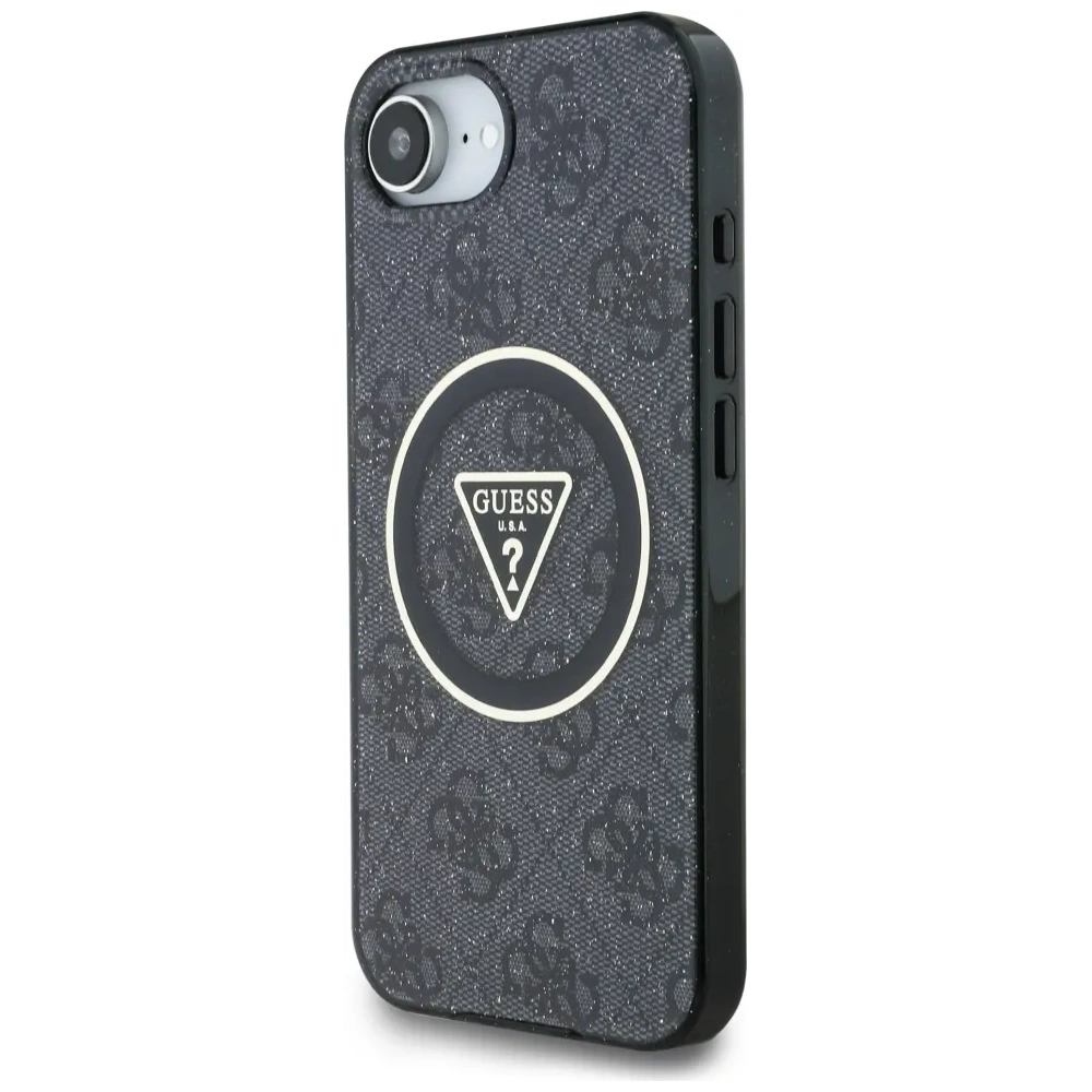 Etui Guess IML Metal Glitter 4G Circle Triangle MagSafe do Apple iPhone 16e czarny