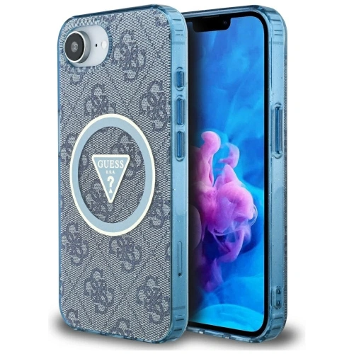 Kup Etui Guess IML Metal Glitter 4G Circle Triangle MagSafe do Apple iPhone 16e niebieski - GUE4578 - {ean13} - Sklep Home Screen