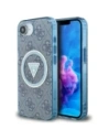 Etui Guess IML Metal Glitter 4G Circle Triangle MagSafe do Apple iPhone 16e niebieski
