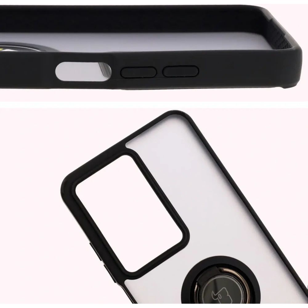 Etui z uchwytem na palec Bizon Case Hybrid Ring do Realme C75 4G / 14x 5G przydymione z czarną ramką