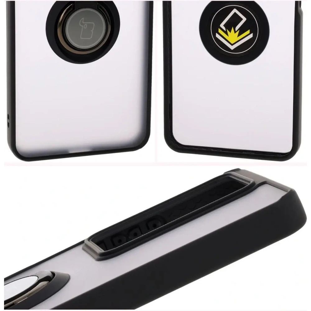 Etui z uchwytem na palec Bizon Case Hybrid Ring do Realme C75 4G / 14x 5G przydymione z czarną ramką
