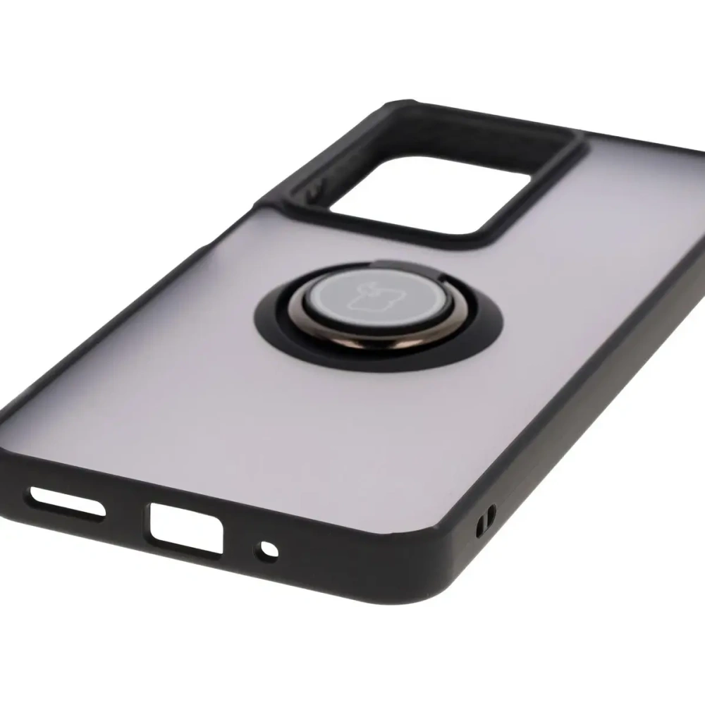 Etui z uchwytem na palec Bizon Case Hybrid Ring do Realme C75 4G / 14x 5G przydymione z czarną ramką
