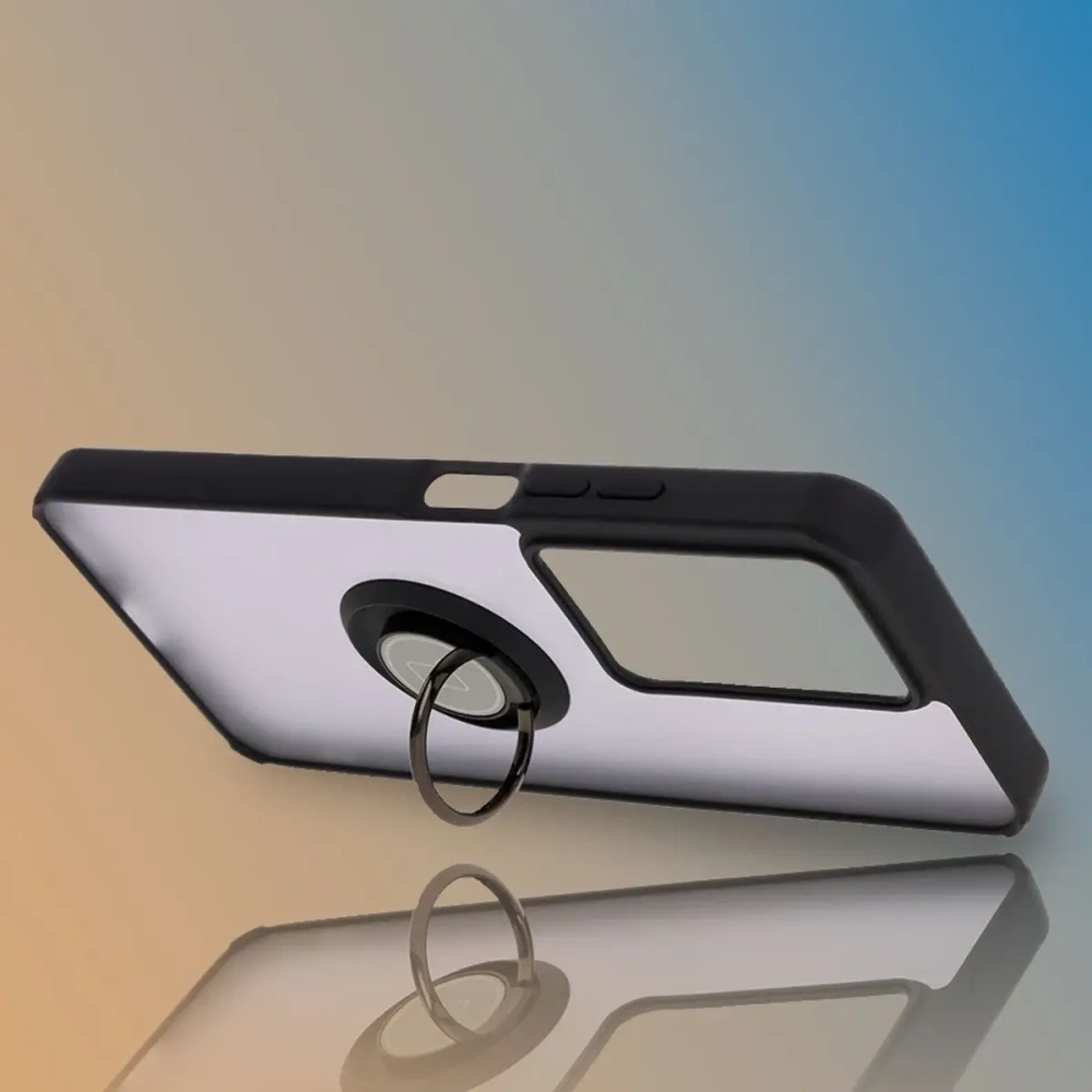 Etui z uchwytem na palec Bizon Case Hybrid Ring do Realme C75 4G / 14x 5G przydymione z czarną ramką