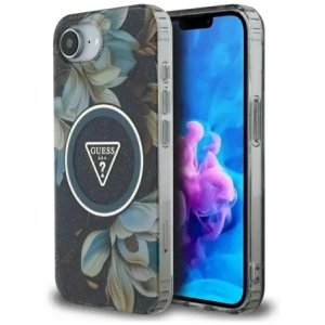 Buy Guess IML Metal Glitter Flowers Triangle MagSafe Apple iPhone 16e black - GUE4580 - {ean13} - Home Screen Store Europe