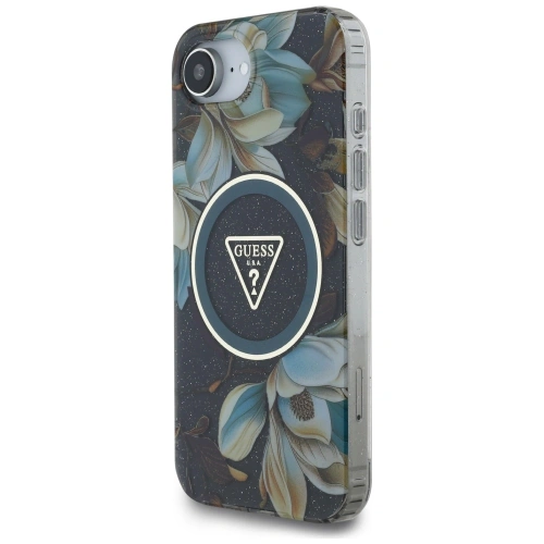 Kup Guess IML Metall Glitzer Blumen Dreieck MagSafe Apple iPhone 16e schwarz - GUE4580 - {ean13} - Sklep Home Screen