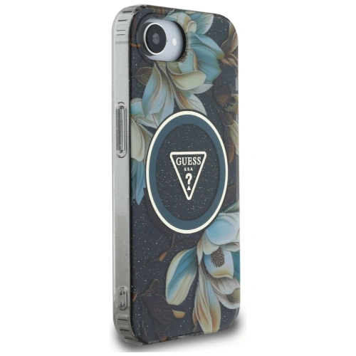 Kup Guess IML Metall Glitzer Blumen Dreieck MagSafe Apple iPhone 16e schwarz - GUE4580 - {ean13} - Sklep Home Screen