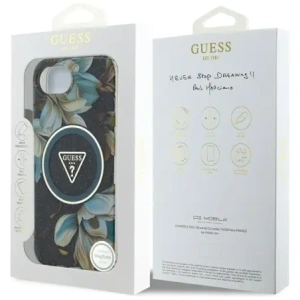 Kup Guess IML Metall Glitzer Blumen Dreieck MagSafe Apple iPhone 16e schwarz - GUE4580 - {ean13} - Sklep Home Screen