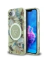 Guess IML Metal Glitter Flowers Triangle MagSafe Apple iPhone 16e green
