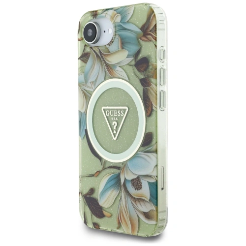 Kup Etui Guess IML Metal Glitter Flowers Triangle MagSafe do Apple iPhone 16e zielony - GUE4581 - {ean13} - Sklep Home Screen