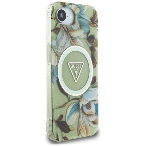 Kup Etui Guess IML Metal Glitter Flowers Triangle MagSafe do Apple iPhone 16e zielony - GUE4581 - {ean13} - Sklep Home Screen