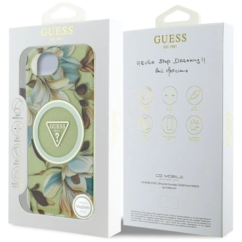 Kup Guess IML Metal Glitter Flori Triunghi MagSafe Apple iPhone 16e verde - GUE4581 - {ean13} - Sklep Home Screen