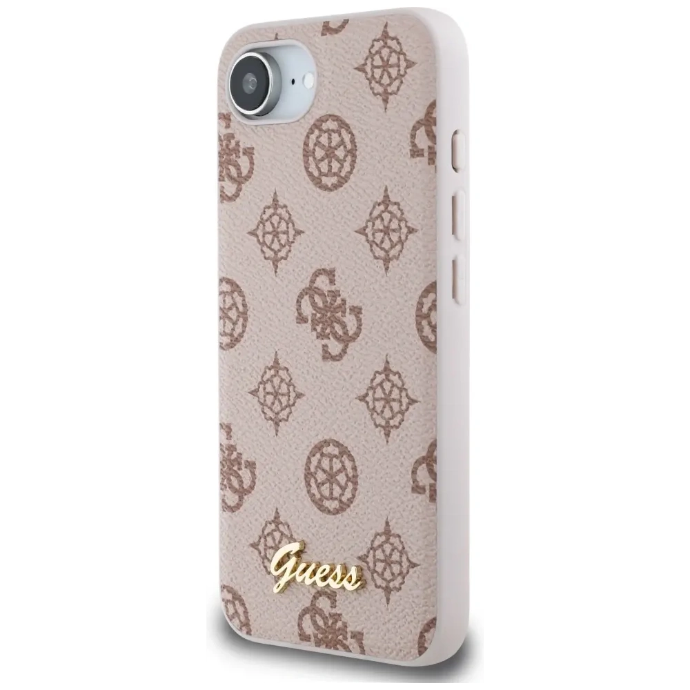 Etui Guess Peony Script Logo MagSafe do Apple iPhone 16e brązowy