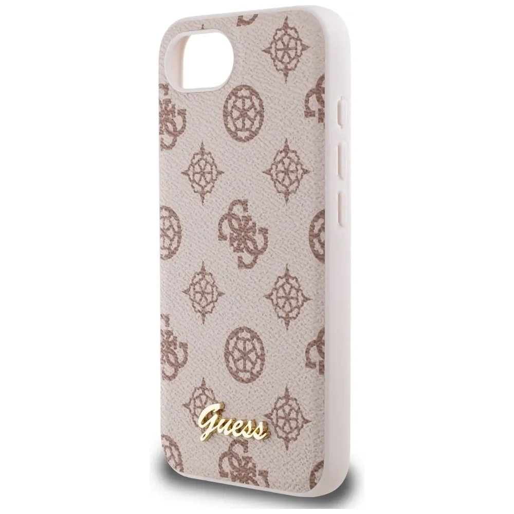 Etui Guess Peony Script Logo MagSafe do Apple iPhone 16e brązowy