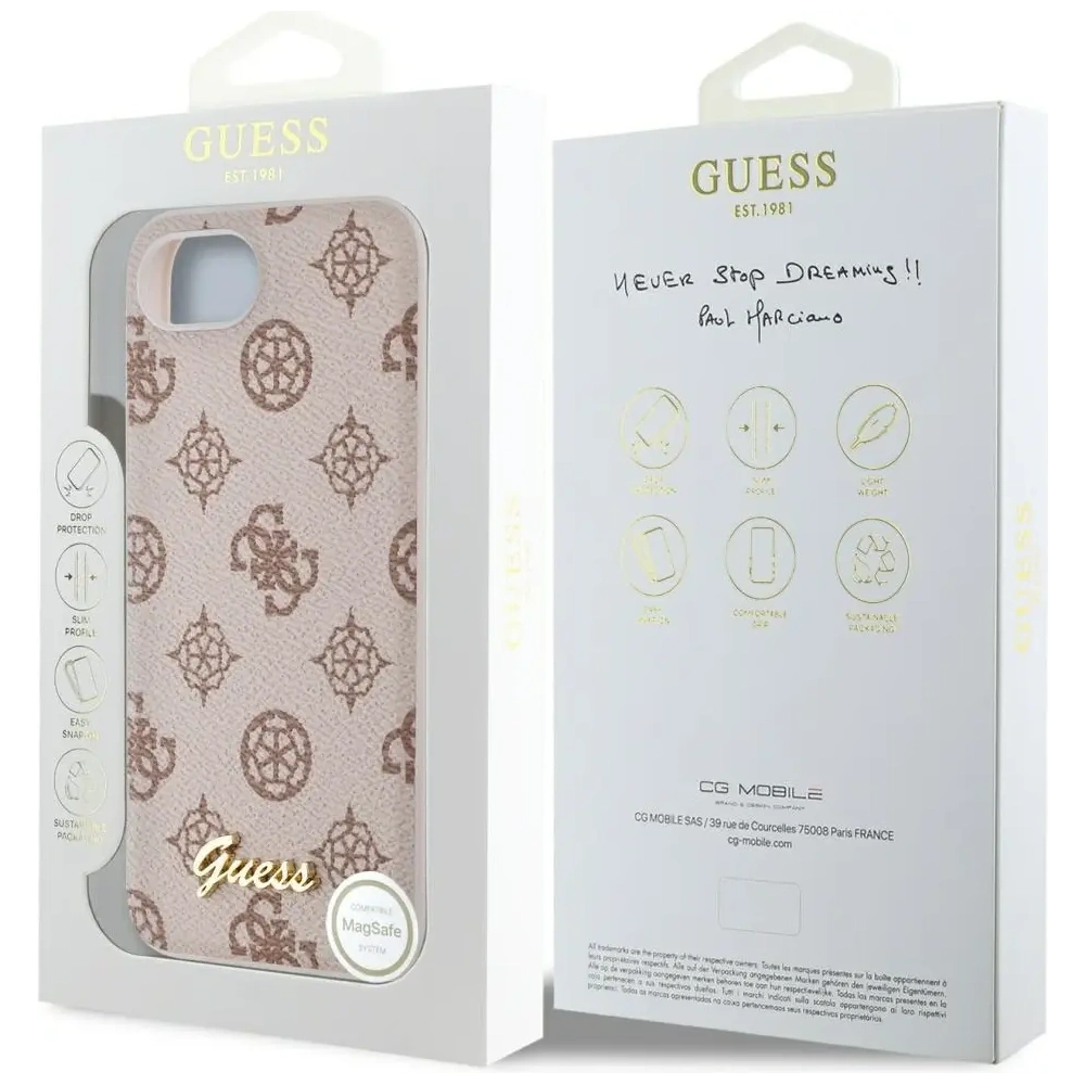 Etui Guess Peony Script Logo MagSafe do Apple iPhone 16e brązowy