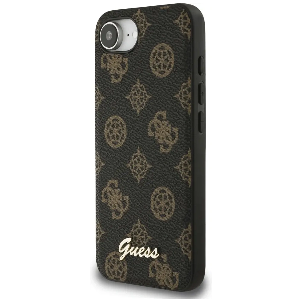 Etui Guess Peony Script Logo MagSafe do Apple iPhone 16e czarny