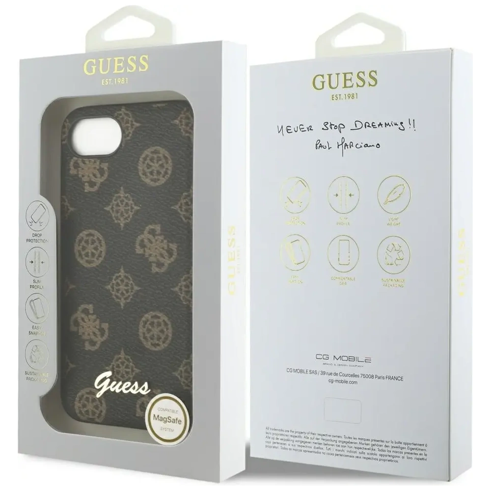 Etui Guess Peony Script Logo MagSafe do Apple iPhone 16e czarny