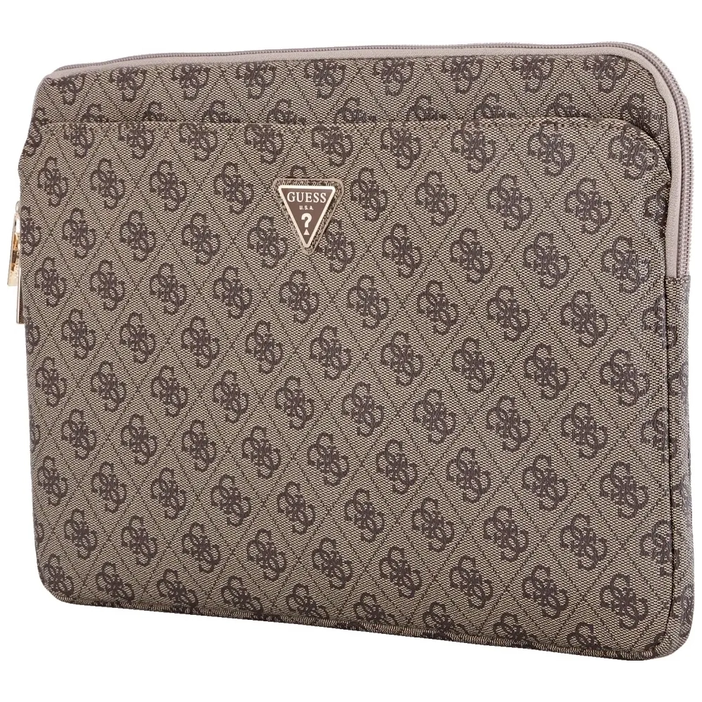 Torba Guess Sleeve 14" 4G Zipper Pocket Triangle Logo brązowy