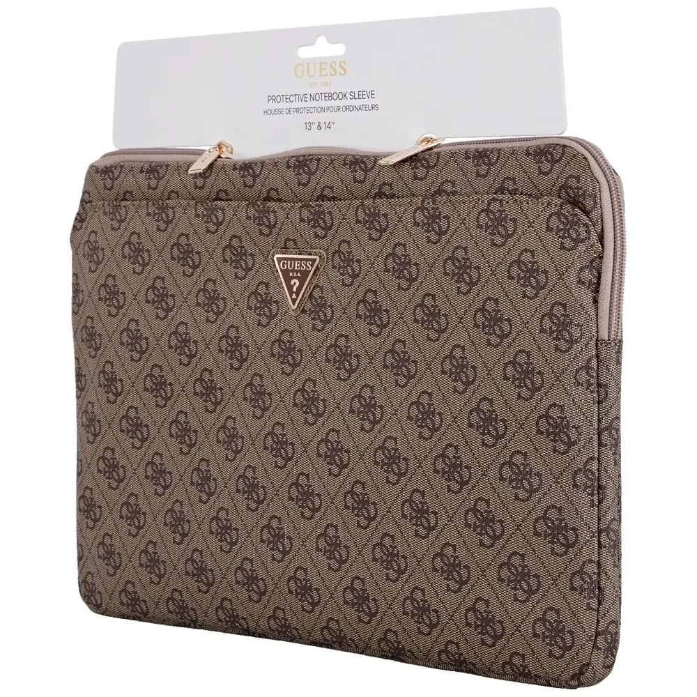 Torba Guess Sleeve 14" 4G Zipper Pocket Triangle Logo brązowy